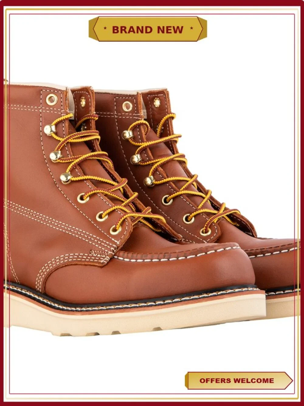Men's Soft Toe Full Grain Leather Backhaul Brown Work Boots
